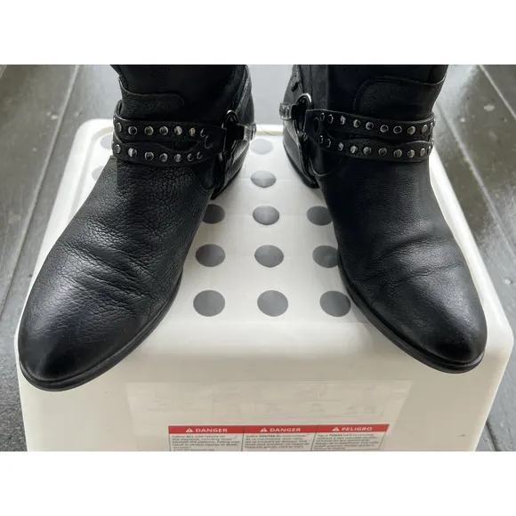 La Scarpa Paris Black Platform Boots Harness Studded textured Leather Sz-38