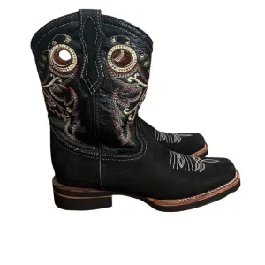 La Sierra Leather Square Toe Embroidered Western Boots Size 8