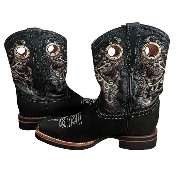 La Sierra Leather Square Toe Embroidered Western Boots Size 8