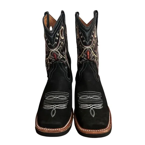 La Sierra Leather Square Toe Embroidered Western Boots Size 8