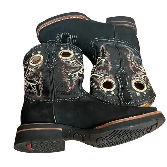 La Sierra Leather Square Toe Embroidered Western Boots Size 8