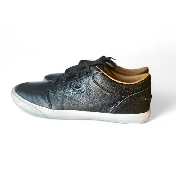 Lacoste Men's Sz. 9 BAYLISS VULC PRM Black Leather Shoes Excellent Condition