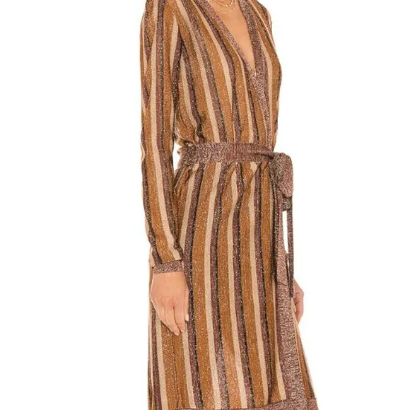 L'Agence Berkeley Striped Long Sleeve Wrap Cardigan Khaki Multi - NWT