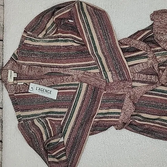 L'Agence Berkeley Striped Long Sleeve Wrap Cardigan Khaki Multi - NWT