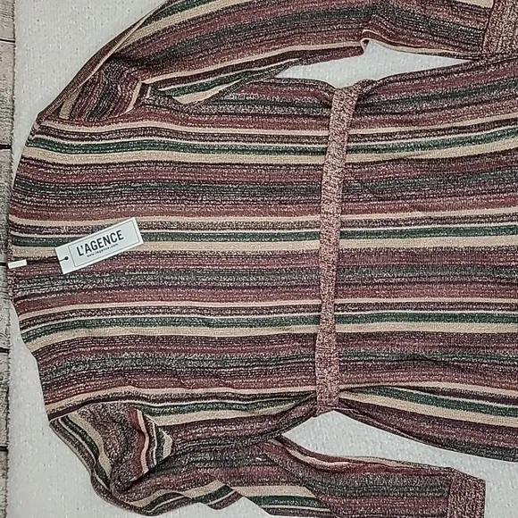 L'Agence Berkeley Striped Long Sleeve Wrap Cardigan Khaki Multi - NWT