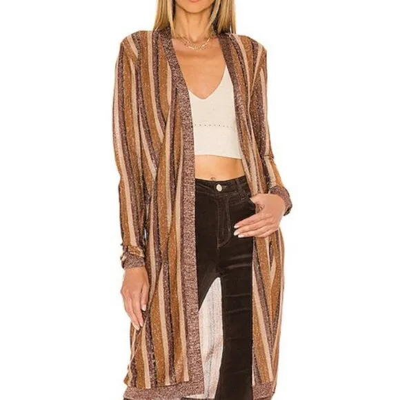 L'Agence Berkeley Striped Long Sleeve Wrap Cardigan Khaki Multi - NWT