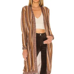 L'Agence Berkeley Striped Long Sleeve Wrap Cardigan Khaki Multi - NWT