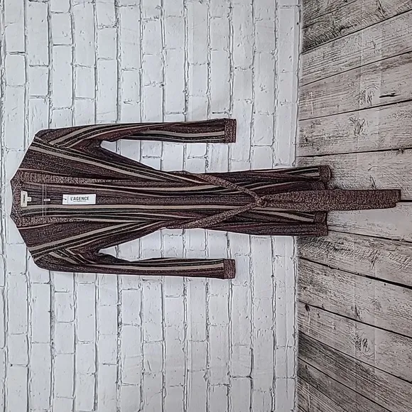 L'Agence Berkeley Striped Long Sleeve Wrap Cardigan Khaki Multi - NWT