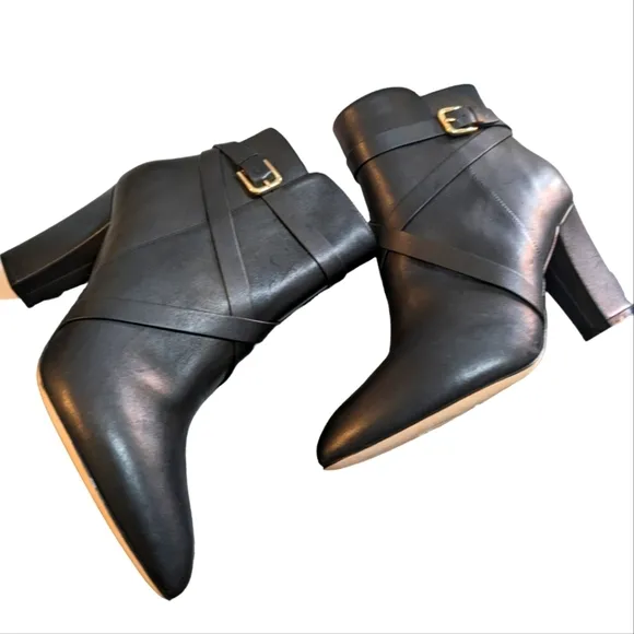 L'AGENCE Boots Francine Pointed Toe Block Heel Booties Buckles ..Size 10.5