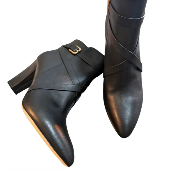 L'AGENCE Boots Francine Pointed Toe Block Heel Booties Buckles ..Size 10.5