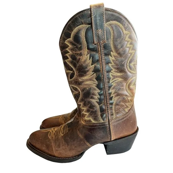 Laredo Birchwood Mens Western Cowboy Boot Sz 8.5D Tan Distressed