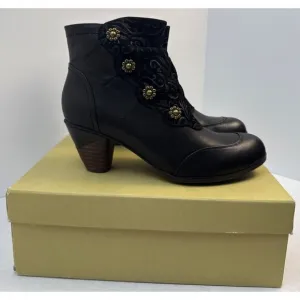 L'ARTISTE by Spring Step BELGARD Black Leather ANKLE BOOTS Size 38