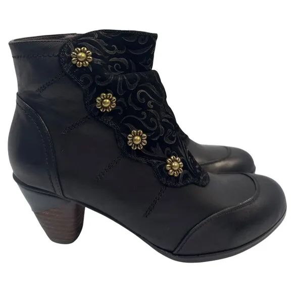 L'ARTISTE by Spring Step BELGARD Black Leather ANKLE BOOTS Size 38