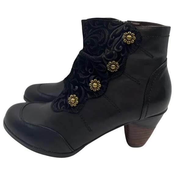 L'ARTISTE by Spring Step BELGARD Black Leather ANKLE BOOTS Size 38