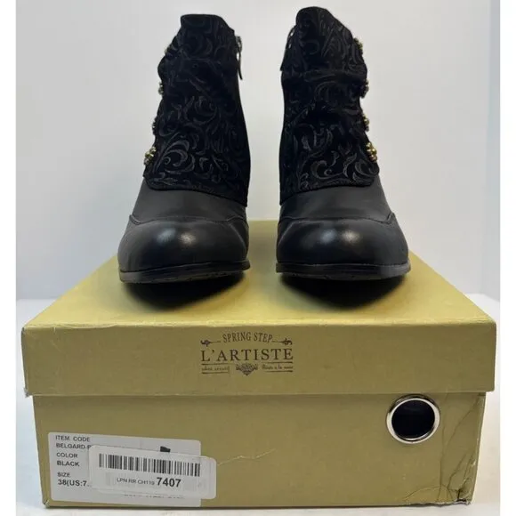 L'ARTISTE by Spring Step BELGARD Black Leather ANKLE BOOTS Size 38