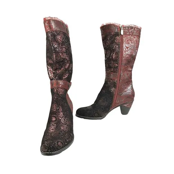 L'ARTISTE DESSALTA POSIE BOOTS Women’s EU Size 40 Red Floral Print Spring Step 9