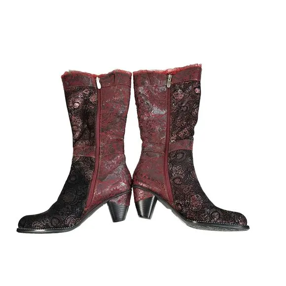 L'ARTISTE DESSALTA POSIE BOOTS Women’s EU Size 40 Red Floral Print Spring Step 9