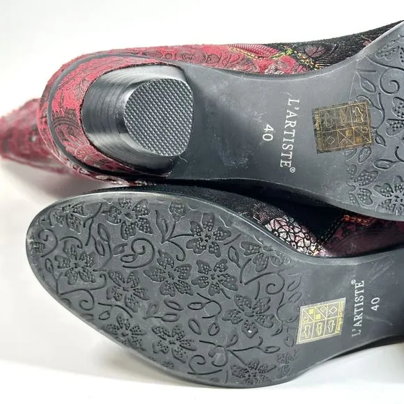 L'ARTISTE DESSALTA POSIE BOOTS Women’s EU Size 40 Red Floral Print Spring Step 9