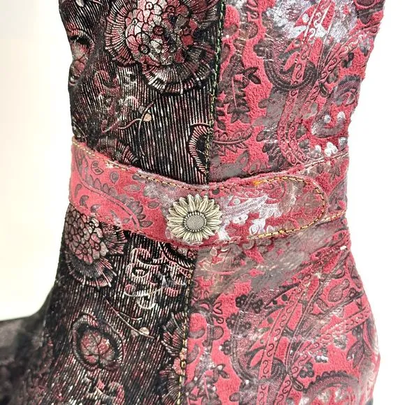 L'ARTISTE DESSALTA POSIE BOOTS Women’s EU Size 40 Red Floral Print Spring Step 9