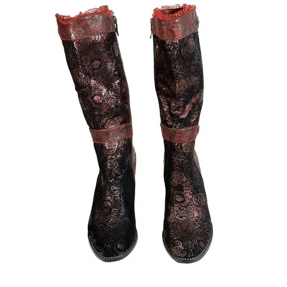 L'ARTISTE DESSALTA POSIE BOOTS Women’s EU Size 40 Red Floral Print Spring Step 9