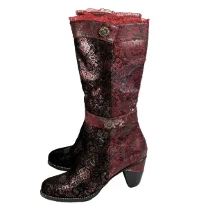 L'ARTISTE DESSALTA POSIE BOOTS Women’s EU Size 40 Red Floral Print Spring Step 9