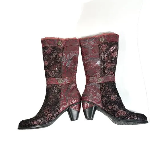 L'ARTISTE DESSALTA POSIE BOOTS Women’s EU Size 40 Red Floral Print Spring Step 9