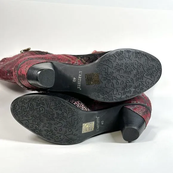 L'ARTISTE DESSALTA POSIE BOOTS Women’s EU Size 40 Red Floral Print Spring Step 9