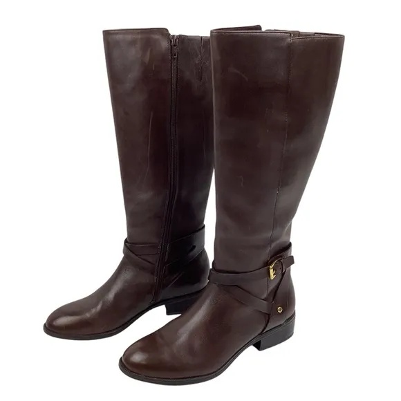 Lauren Ralph Lauren Mariah Knee High Leather Riding Boots Brown