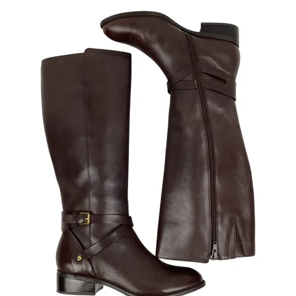 Lauren Ralph Lauren Mariah Knee High Leather Riding Boots Brown