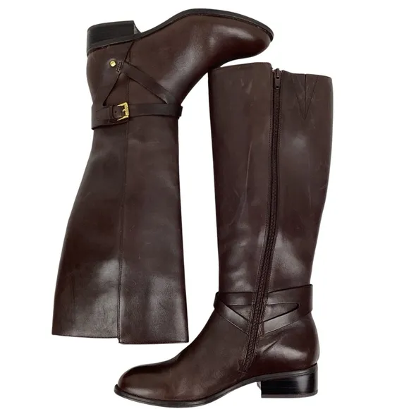 Lauren Ralph Lauren Mariah Knee High Leather Riding Boots Brown