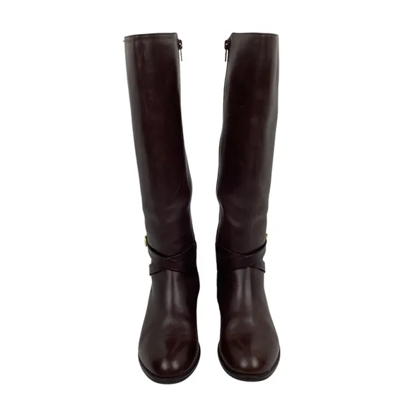 Lauren Ralph Lauren Mariah Knee High Leather Riding Boots Brown