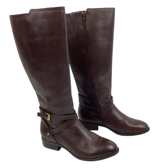 Lauren Ralph Lauren Mariah Knee High Leather Riding Boots Brown