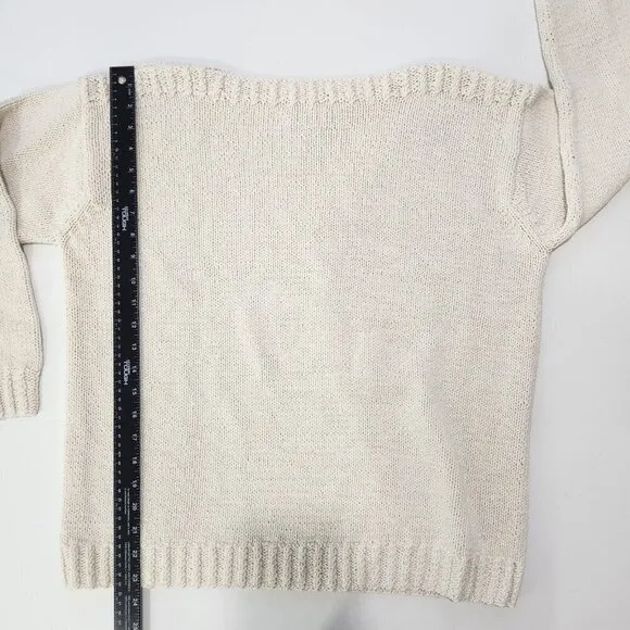 Lauren Ralph Lauren Vintage Hand Knit Sweater Womens S Cream Heavy Weight Cotton