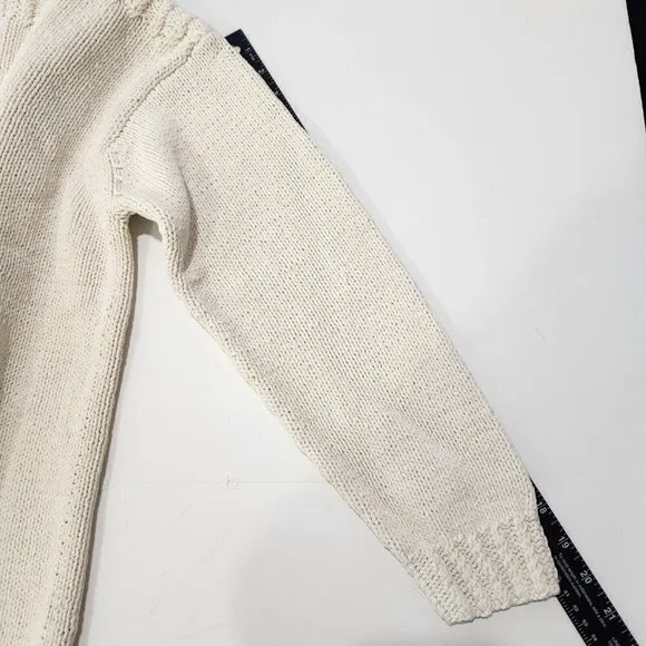 Lauren Ralph Lauren Vintage Hand Knit Sweater Womens S Cream Heavy Weight Cotton