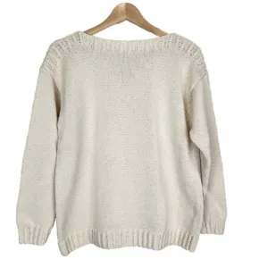 Lauren Ralph Lauren Vintage Hand Knit Sweater Womens S Cream Heavy Weight Cotton