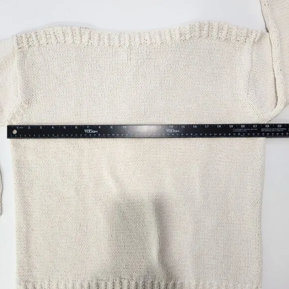 Lauren Ralph Lauren Vintage Hand Knit Sweater Womens S Cream Heavy Weight Cotton