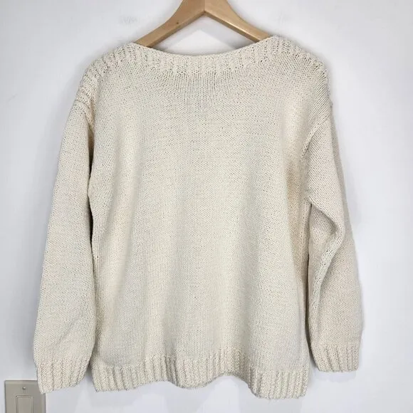 Lauren Ralph Lauren Vintage Hand Knit Sweater Womens S Cream Heavy Weight Cotton