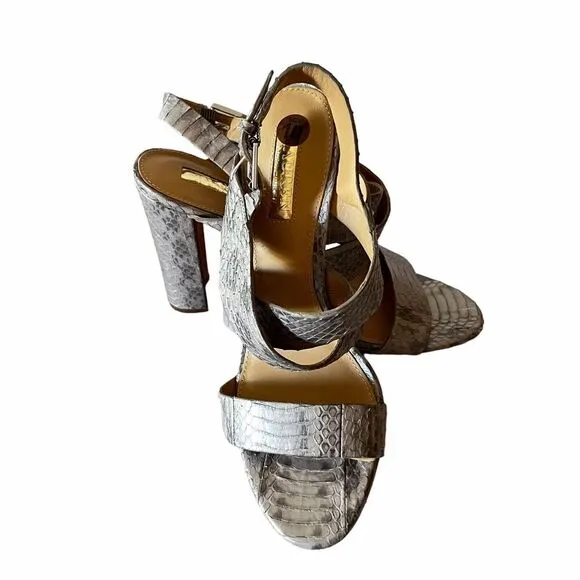 Lauren Ralph Lauren Womens Dark Bronze Kaila Snakeskin Side Buckle High Heels 10