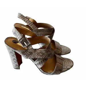 Lauren Ralph Lauren Womens Dark Bronze Kaila Snakeskin Side Buckle High Heels 10