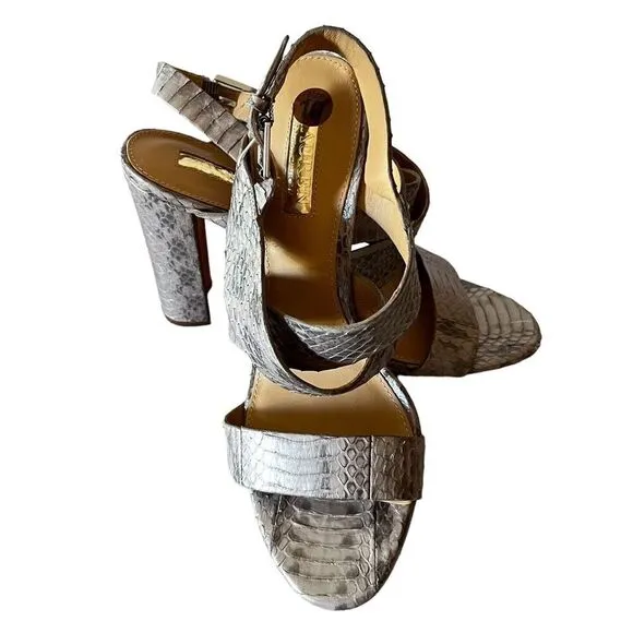 Lauren Ralph Lauren Womens Dark Bronze Kaila Snakeskin Side Buckle High Heels 10