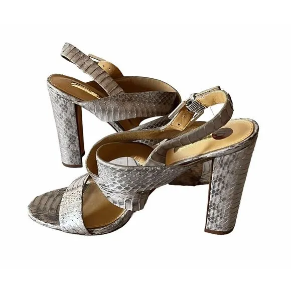 Lauren Ralph Lauren Womens Dark Bronze Kaila Snakeskin Side Buckle High Heels 10