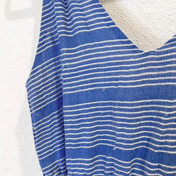 LemLem Striped Zinab V Neck Blue Silver Tiered Tassel Fringe Maxi Dress XS