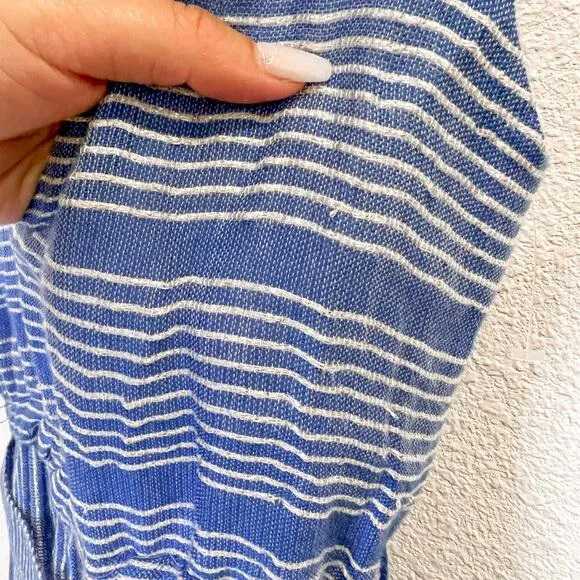 LemLem Striped Zinab V Neck Blue Silver Tiered Tassel Fringe Maxi Dress XS