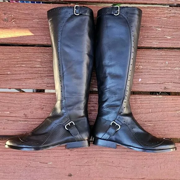 LEON MAX KNEE HIGH BLACK RIDING BOOTS VINTAGE Y2K 8.5M​