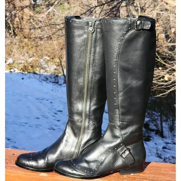 LEON MAX KNEE HIGH BLACK RIDING BOOTS VINTAGE Y2K 8.5M​