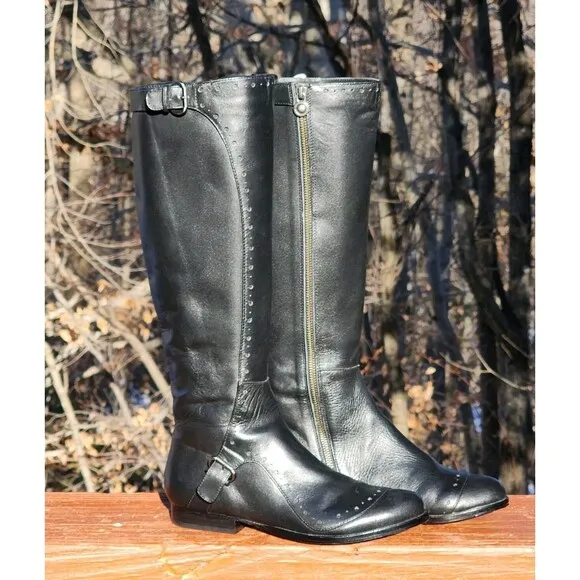 LEON MAX KNEE HIGH BLACK RIDING BOOTS VINTAGE Y2K 8.5M​