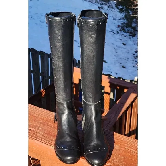 LEON MAX KNEE HIGH BLACK RIDING BOOTS VINTAGE Y2K 8.5M​