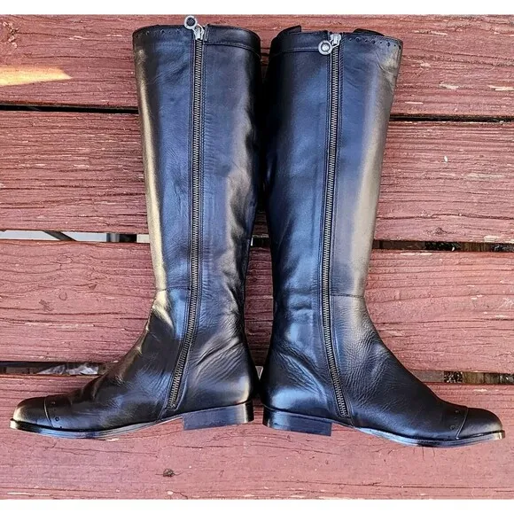 LEON MAX KNEE HIGH BLACK RIDING BOOTS VINTAGE Y2K 8.5M​