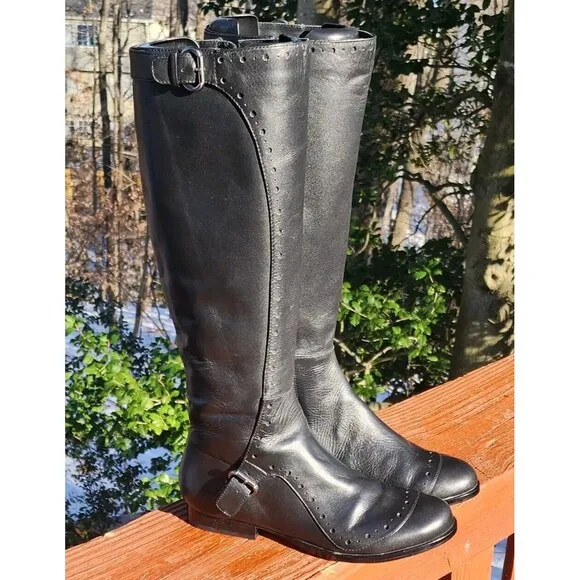 LEON MAX KNEE HIGH BLACK RIDING BOOTS VINTAGE Y2K 8.5M​