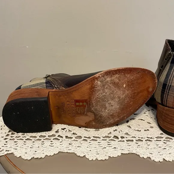 Liberty Black Brown Leather and Plaid Ankle Boots